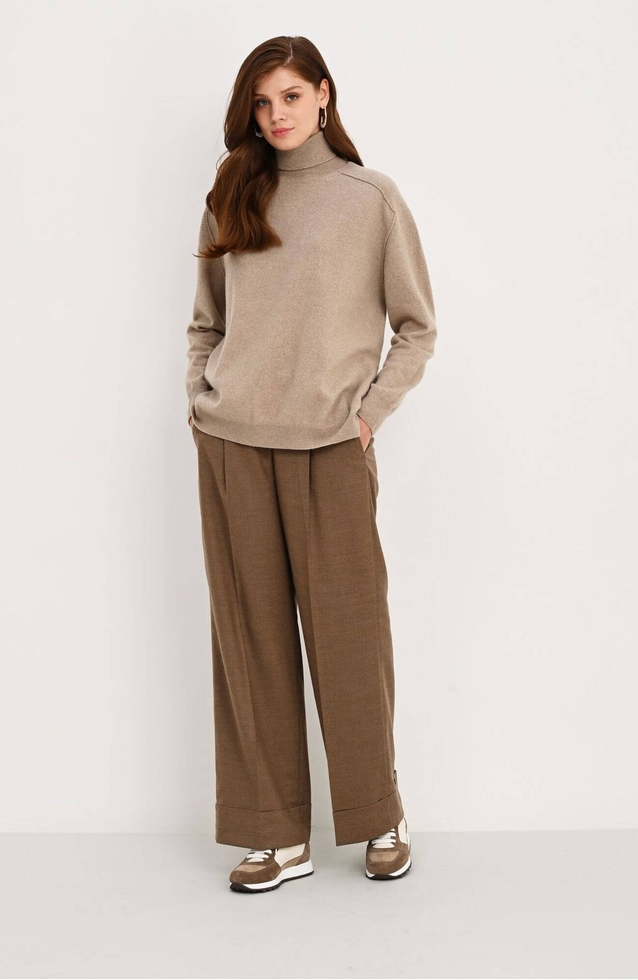 Женские бежевые брюки из шерсти 2