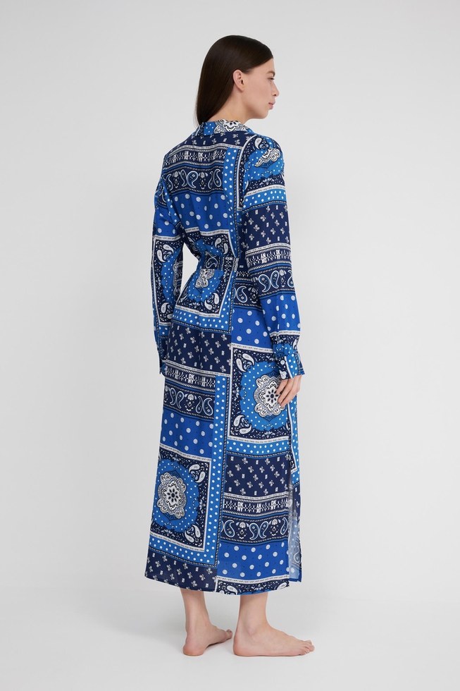 Женский синий длинный халат 2