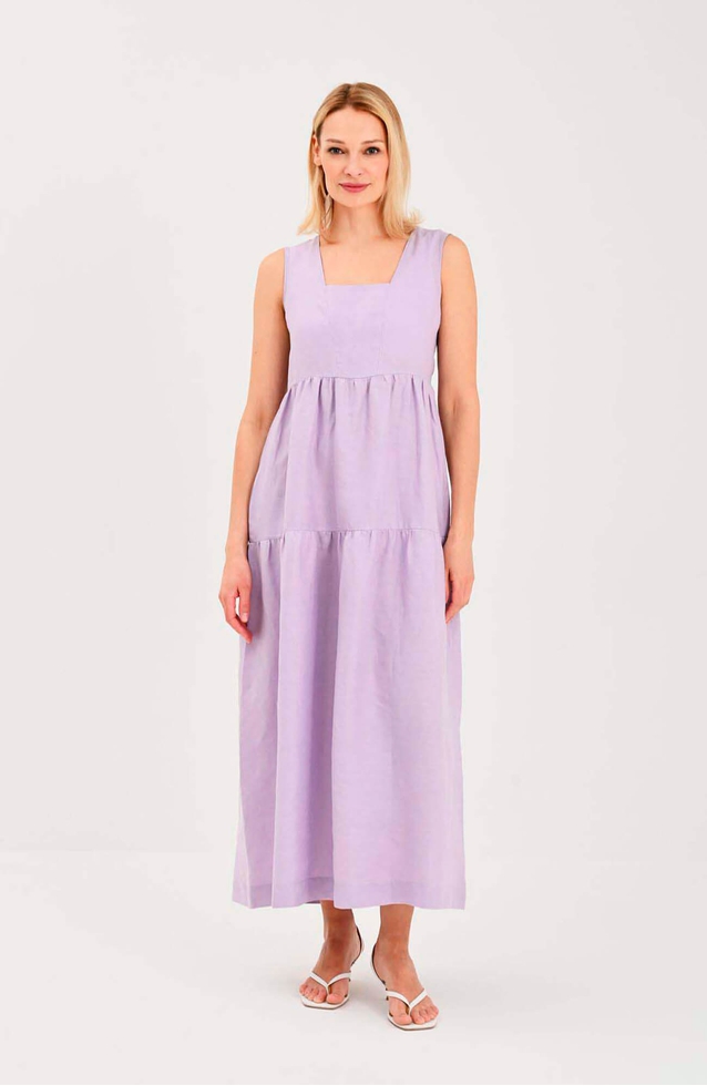 Длинное платье без рукавов из льна 1