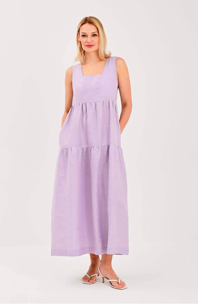 Длинное платье без рукавов из льна 2