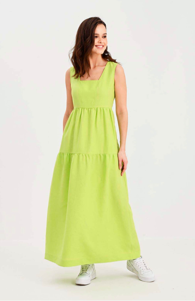 Длинное платье без рукавов из льна 2