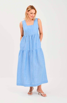 Длинное платье без рукавов из льна