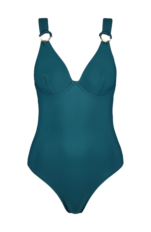 Слитный зелёный купальник 1