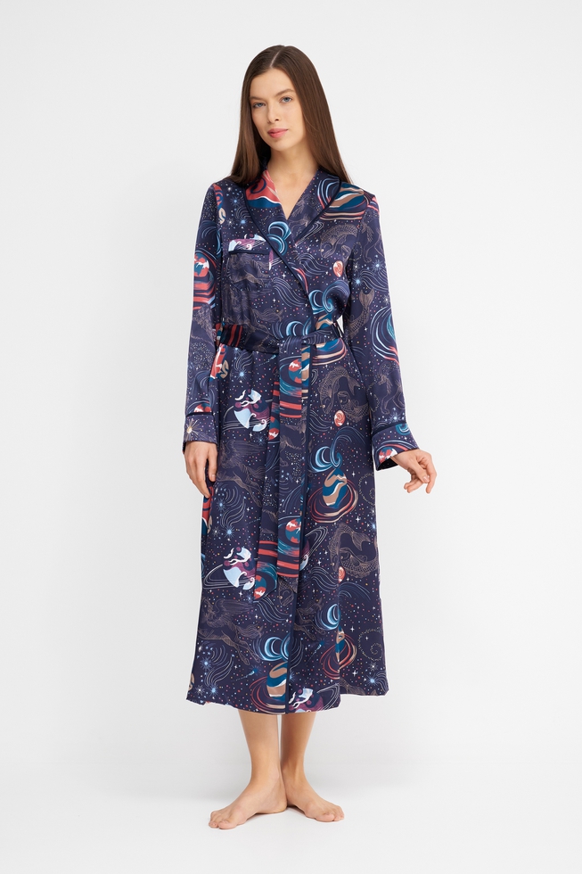  Женский шелковый длинный халат  1