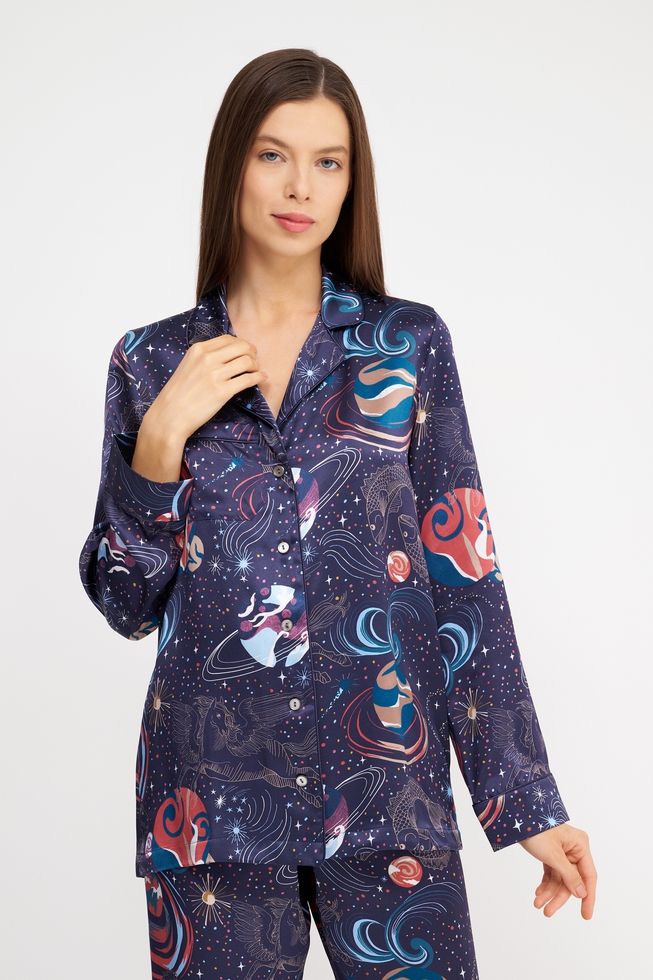  Женская шелковая пижама с брюками  3