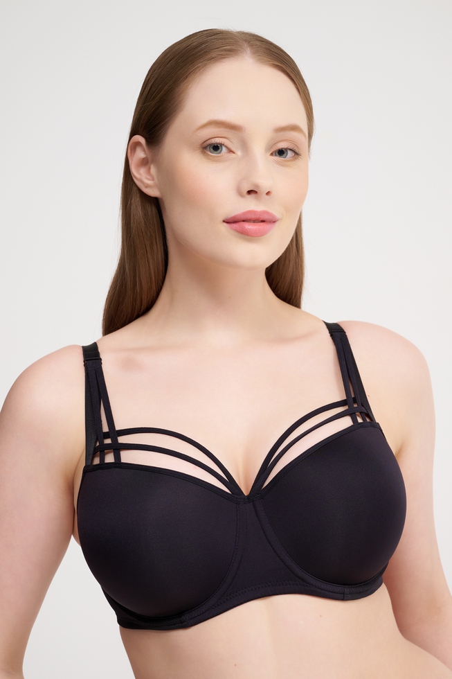  Черный бюстгальтер-балконет с плотными чашками plus size  1