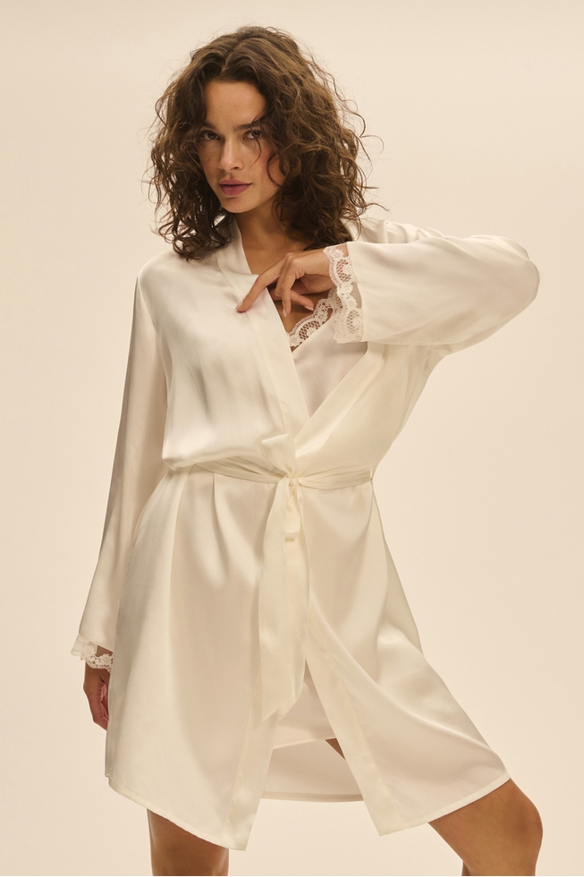  Женский шелковый халат миди  1