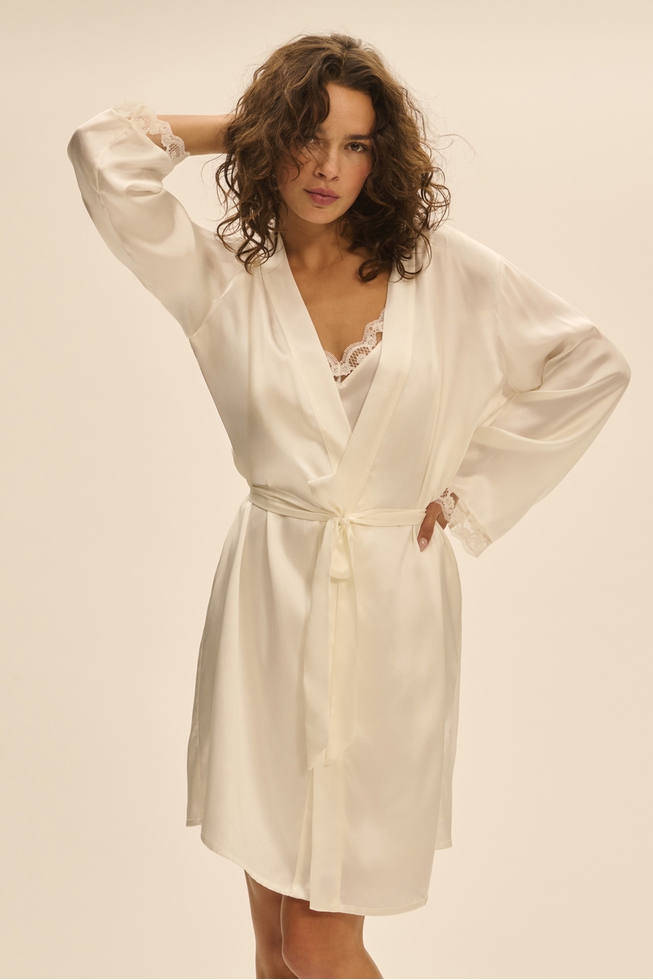  Женский шелковый халат миди  3