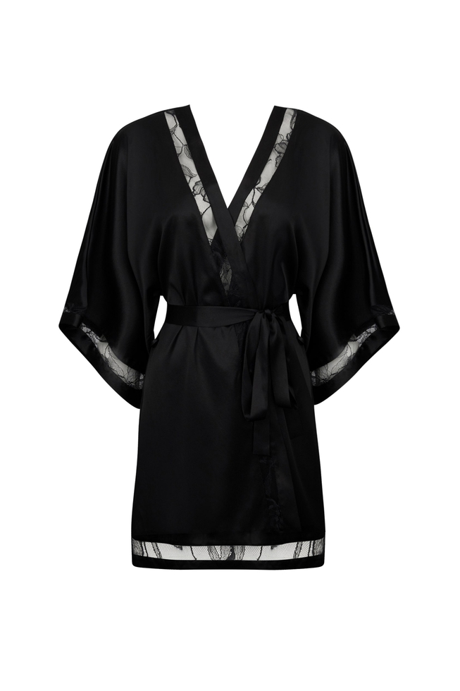  Женский домашний черный топ-блузка из шелка с кружевом  7