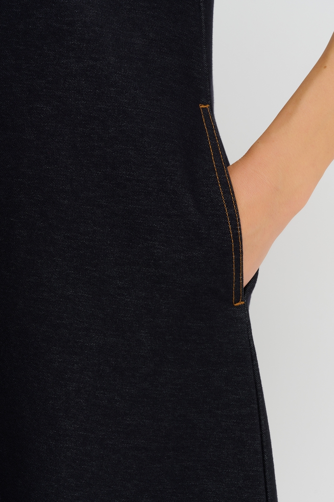 Синее платье миди с короткими рукавами 5