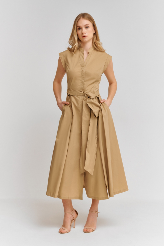 Длинное песочное платье  1