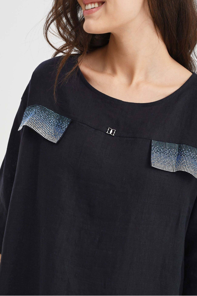  Длинное льняное платье со стразами  5