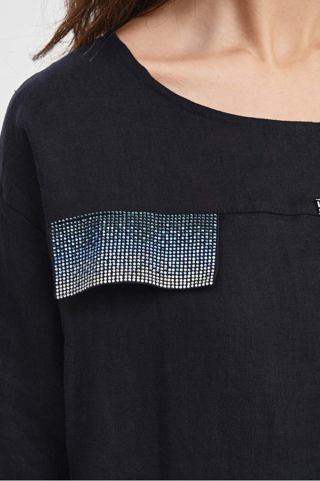  Длинное льняное платье со стразами  4