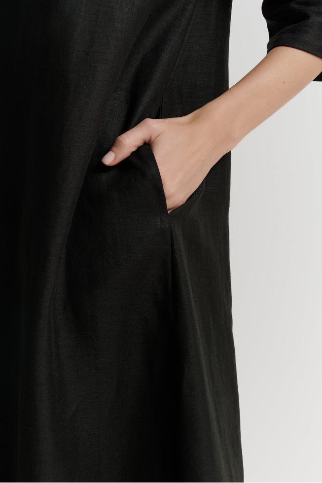  Длинное черное льняное платье  4