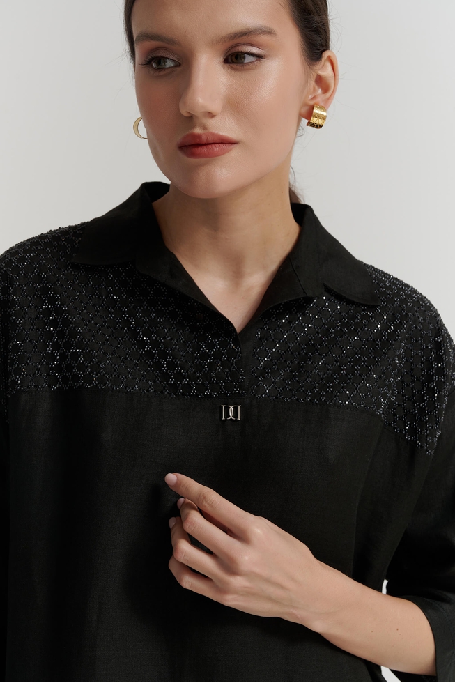  Длинное черное льняное платье  3