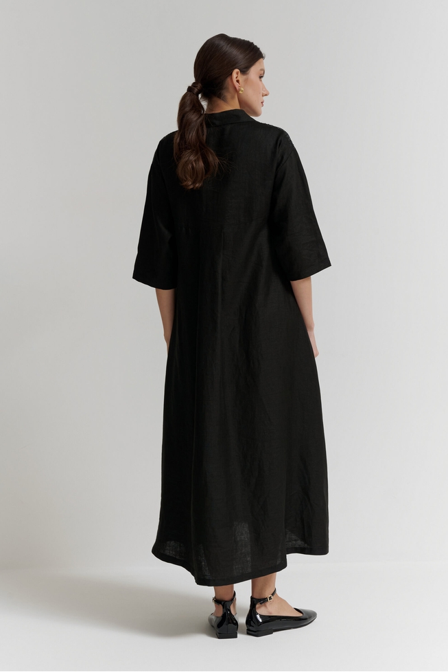  Длинное черное льняное платье  2