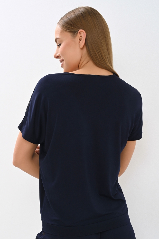 Женская домашняя футболка-топ с кружевом 2