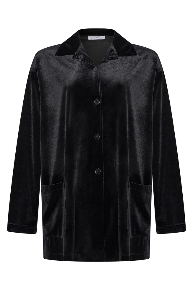  Черная блузка с длинным рукавом из велюра  5