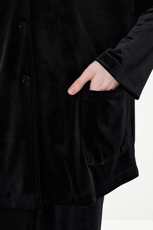  Черная блузка с длинным рукавом из велюра  6