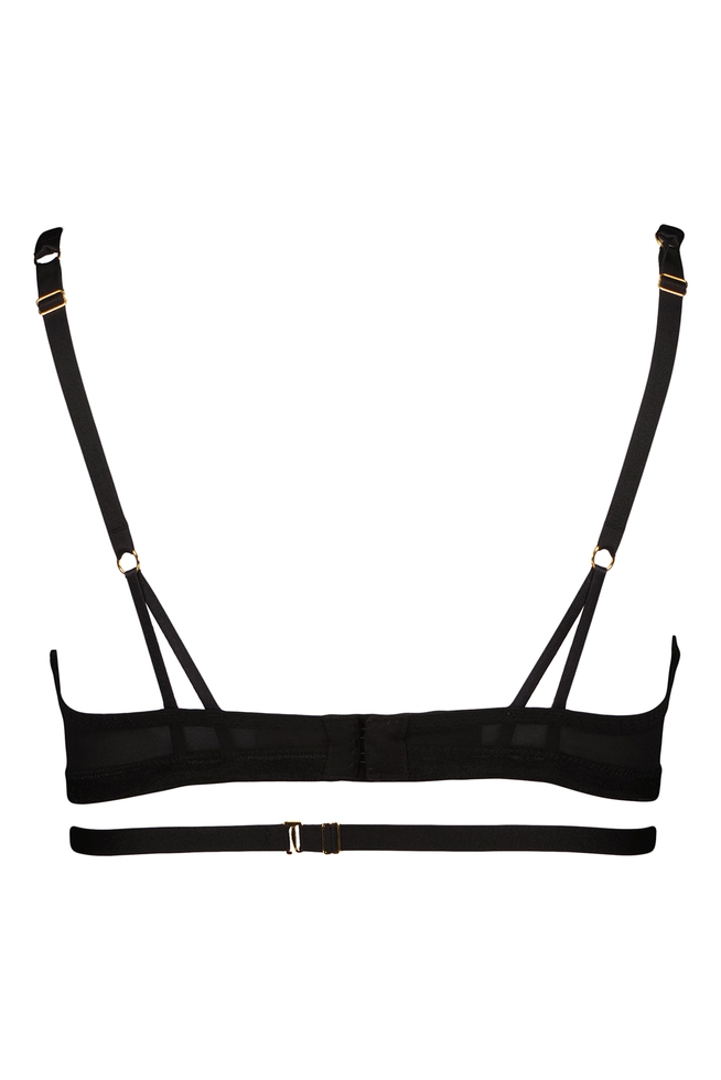 Чёрный бюстгальтер на косточках с вышивкой  11