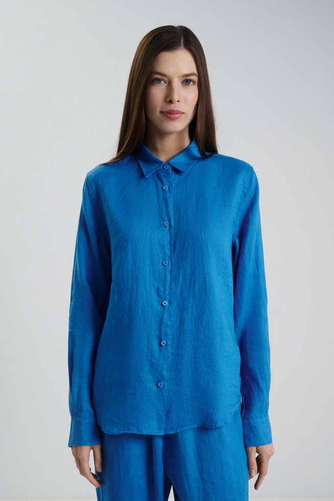 Льняная блузка с длинным рукавом 1