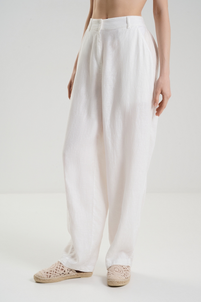 Женские белые льняные брюки 1