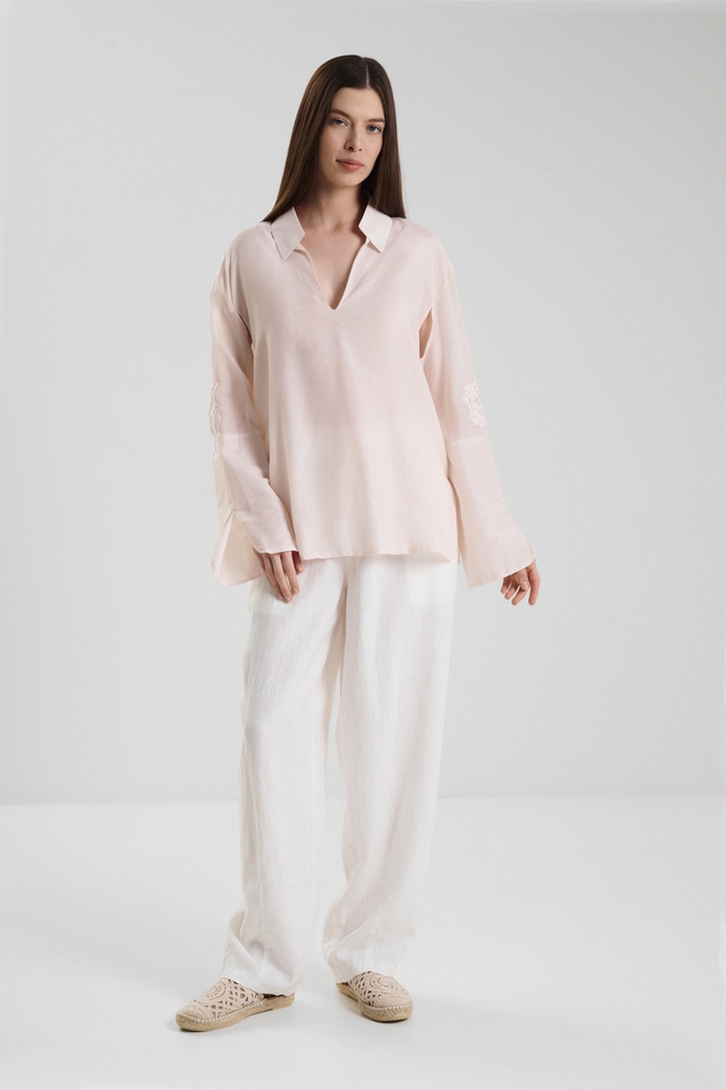 Женские белые льняные брюки 3