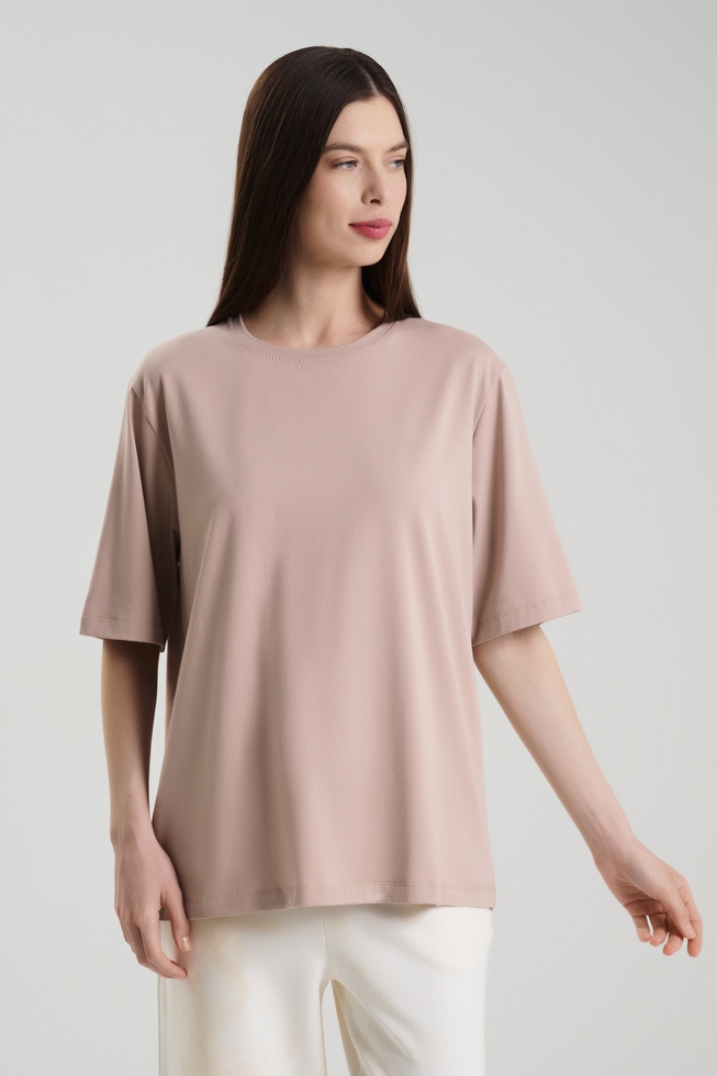 Женская бежевая футболка из хлопка 1
