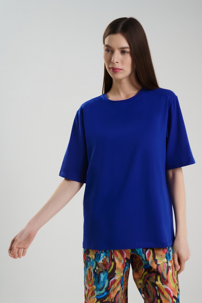 Женская синяя футболка из хлопка 1