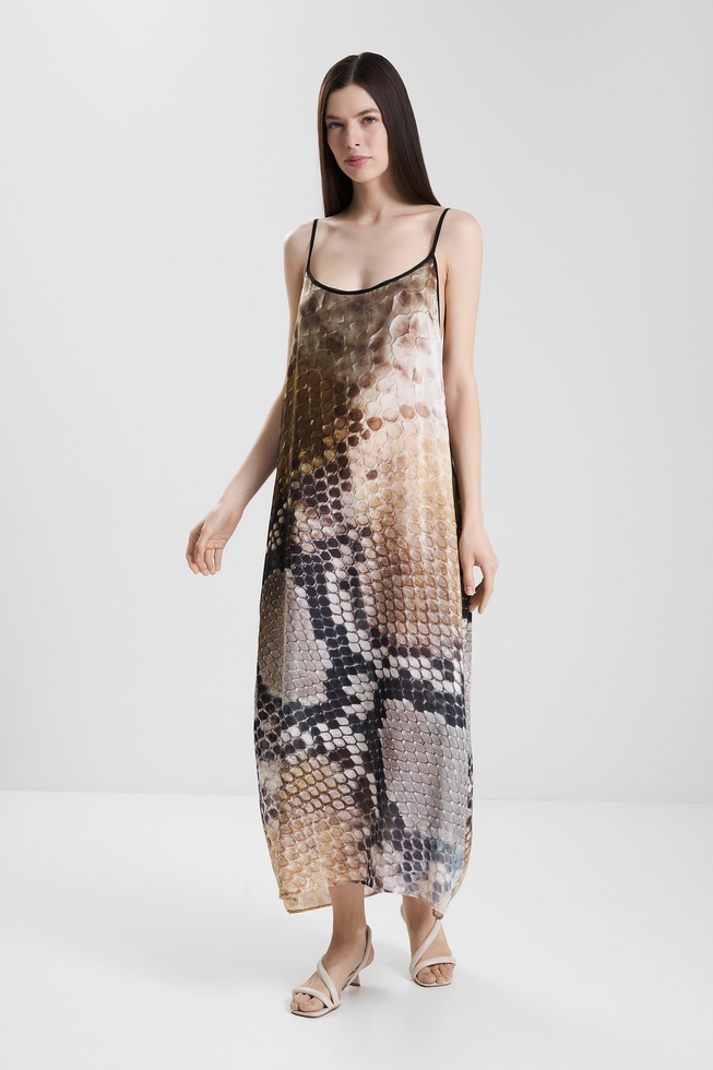 Длинное платье из шёлка с анималистичным принтом  3