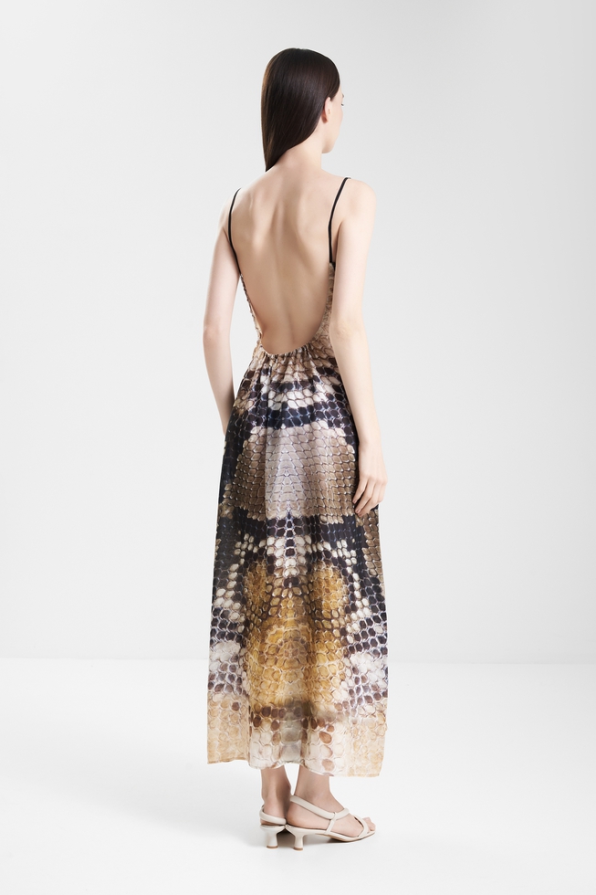 Длинное платье из шёлка с анималистичным принтом  2