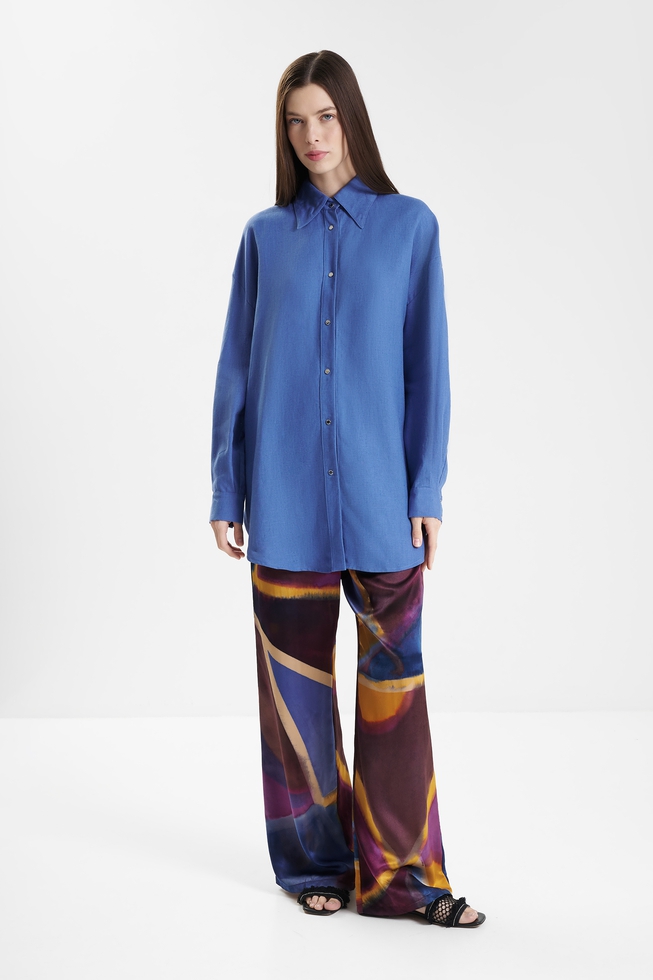 Льняная блузка с длинным рукавом 3