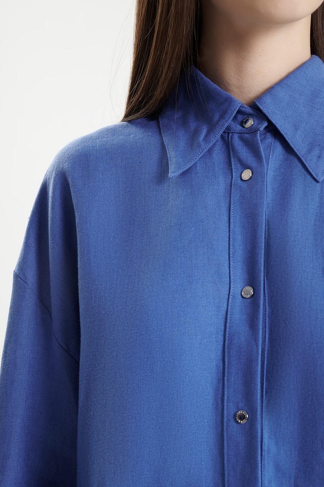 Льняная блузка с длинным рукавом 4