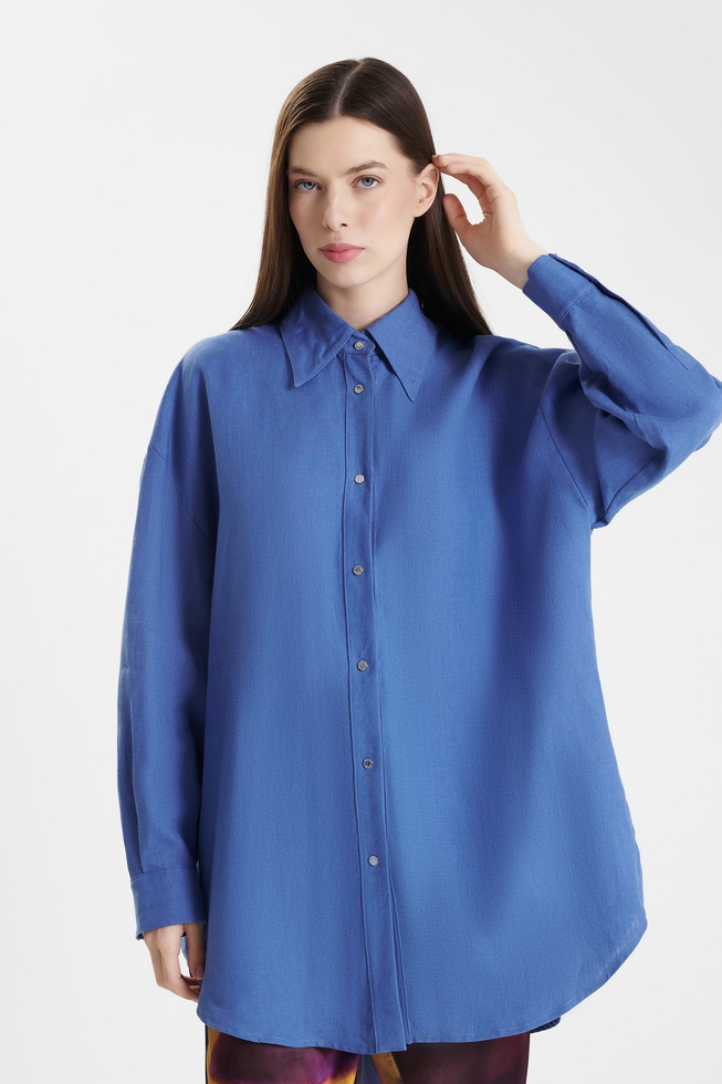 Льняная блузка с длинным рукавом 1