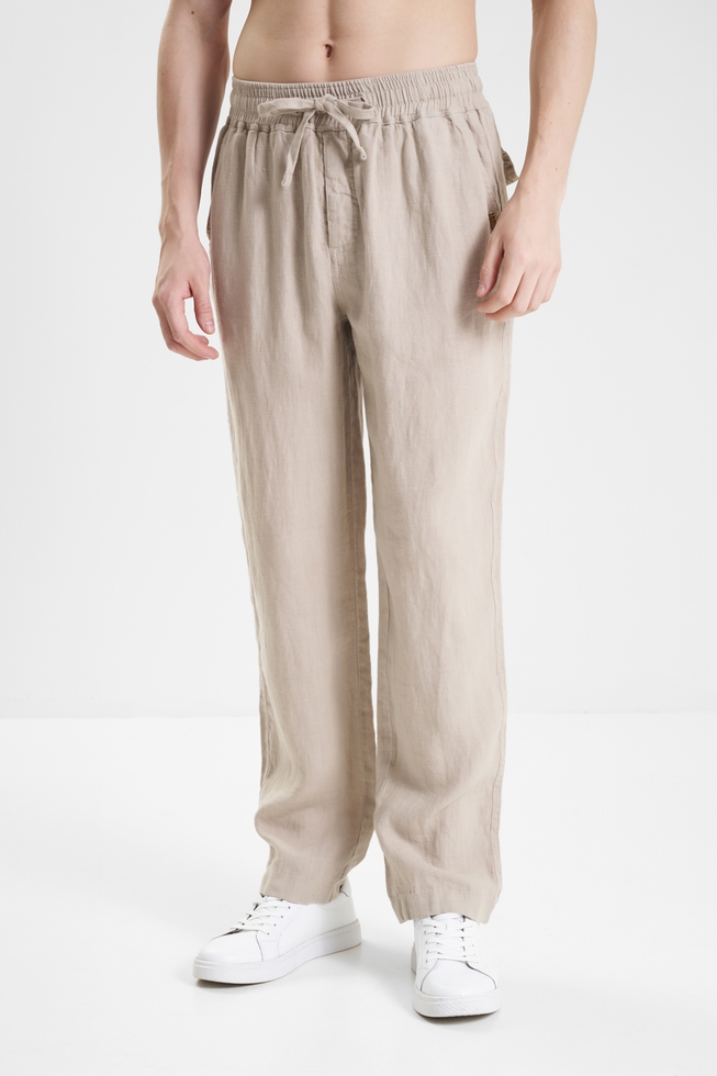 Льняные мужские брюки на завязках  1