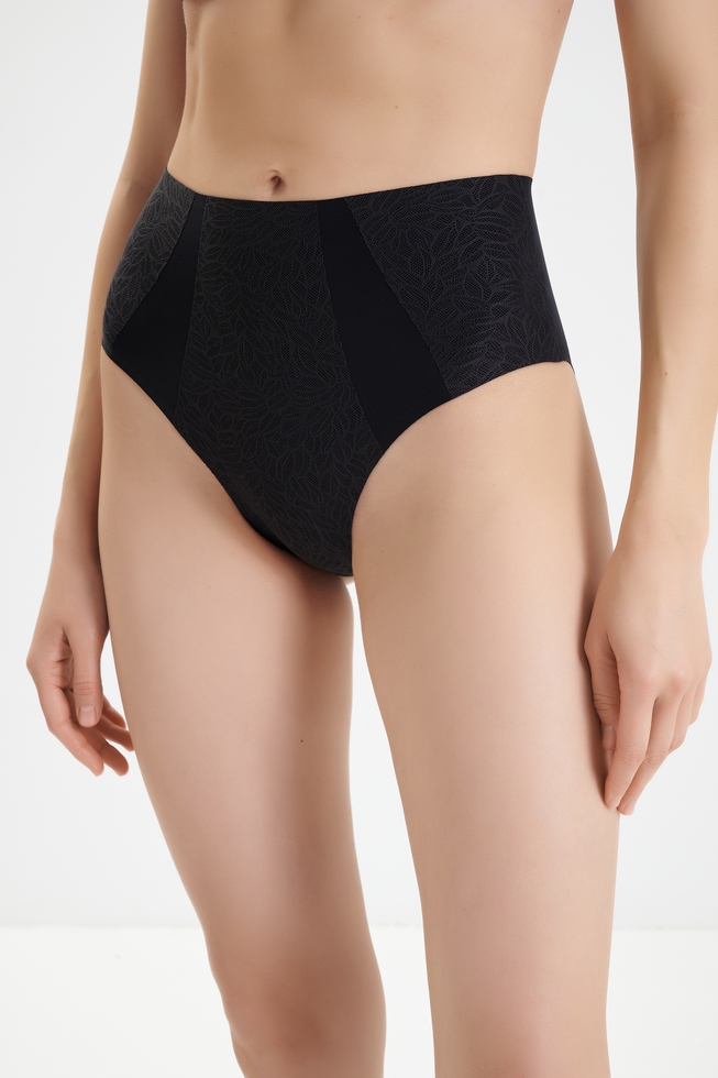  Женские черные высокие трусы-слипы  1