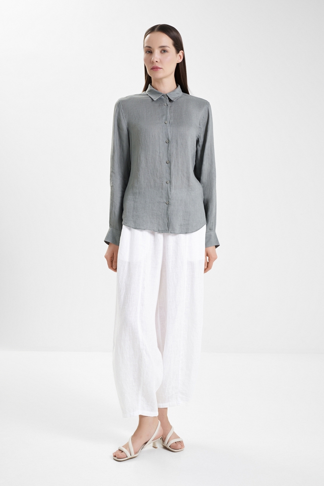 Льняная блузка с длинным рукавом 3