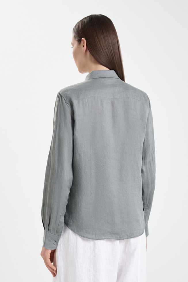 Льняная блузка с длинным рукавом 2