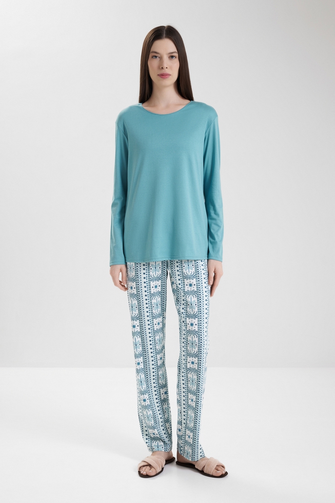  Женская хлопковая пижама с брюками  1