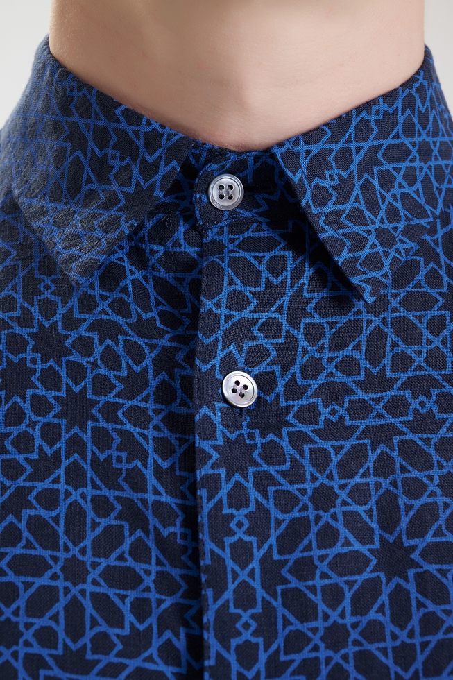 Мужская синяя рубашка из льна 4