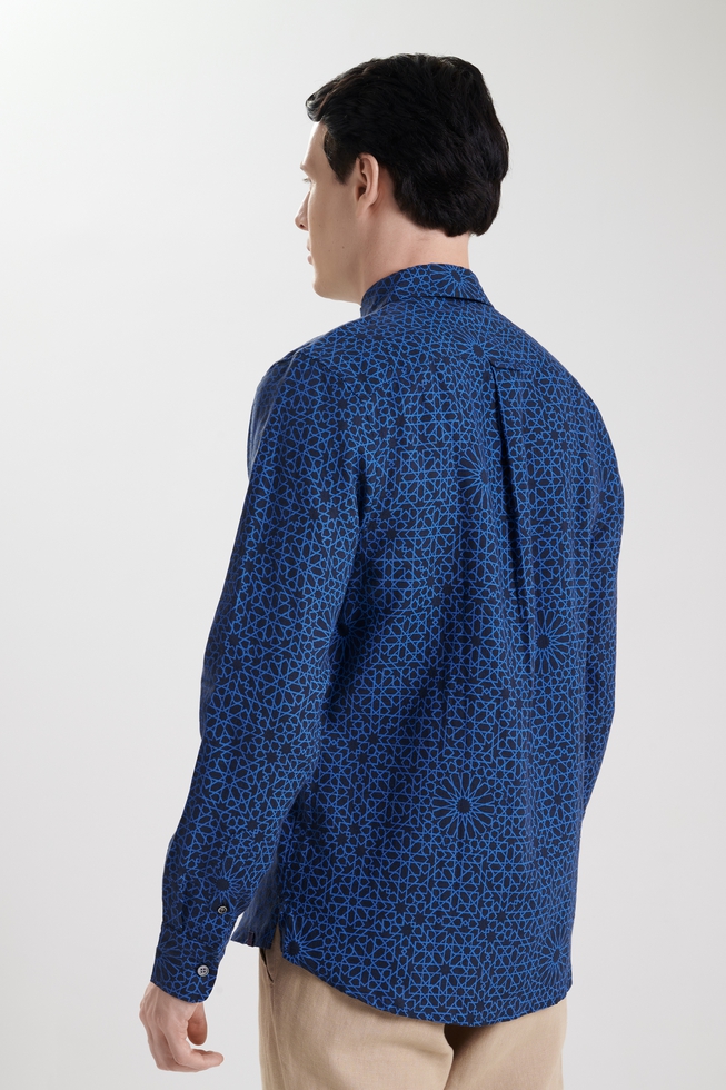 Мужская синяя рубашка из льна 2