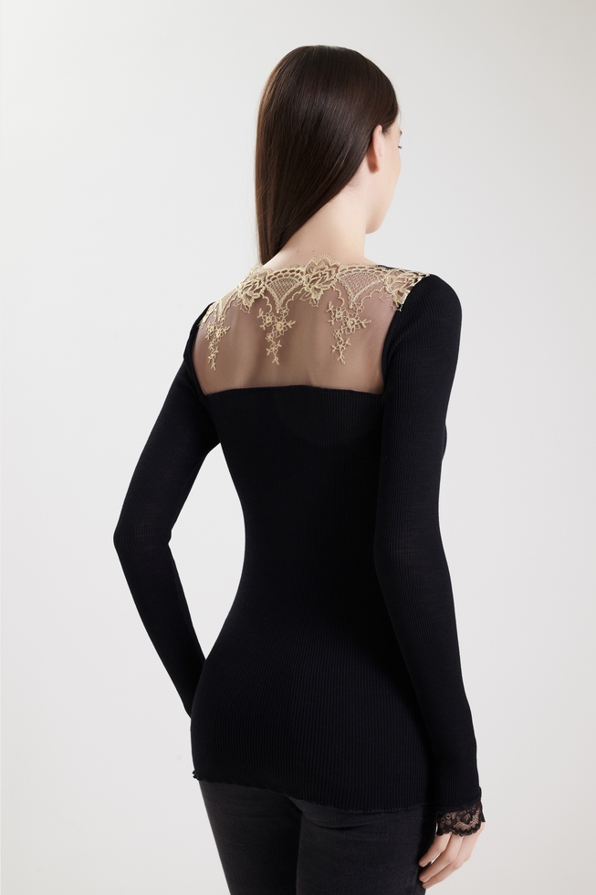 Женский черный домашний топ из шерсти с кружевом 3