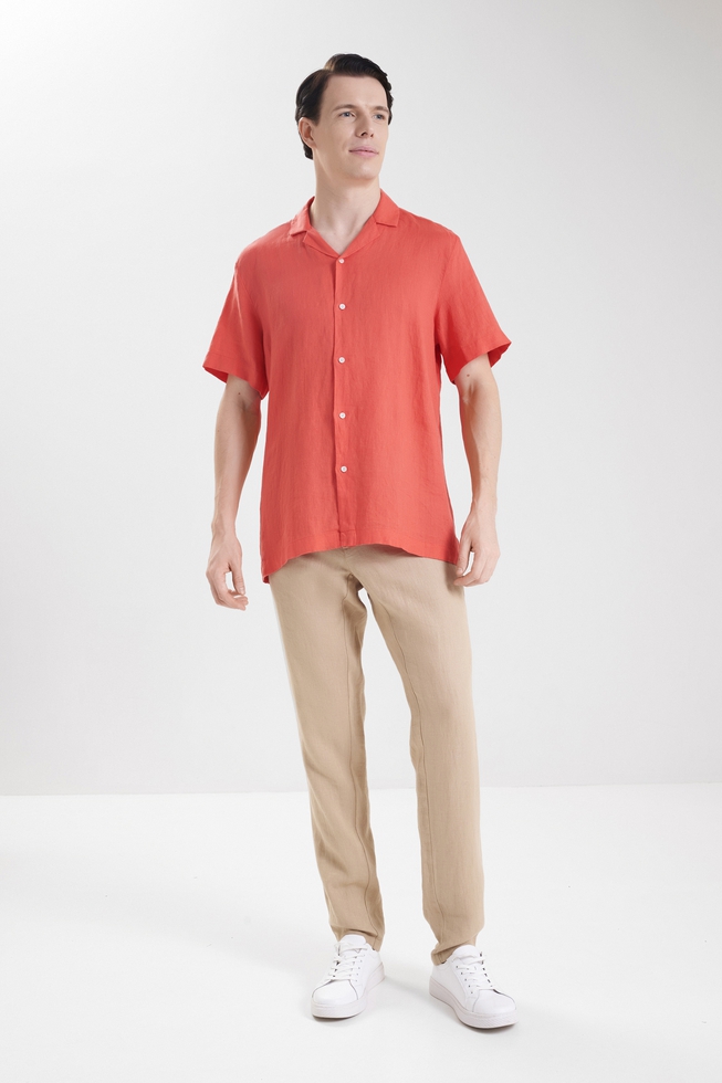 Мужская льняная рубашка с коротким рукавом 3