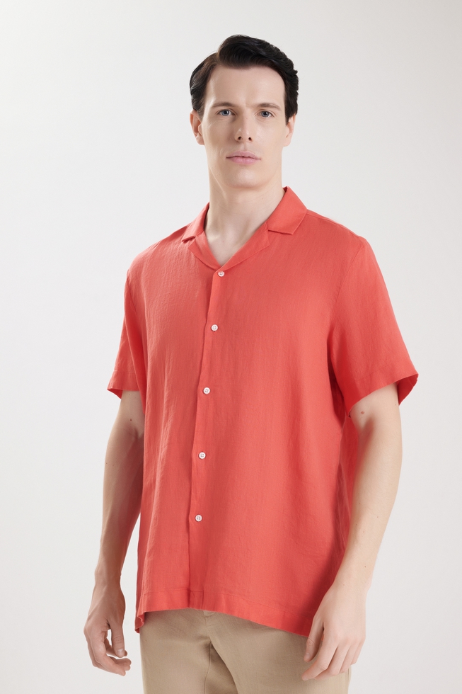 Мужская льняная рубашка с коротким рукавом 1