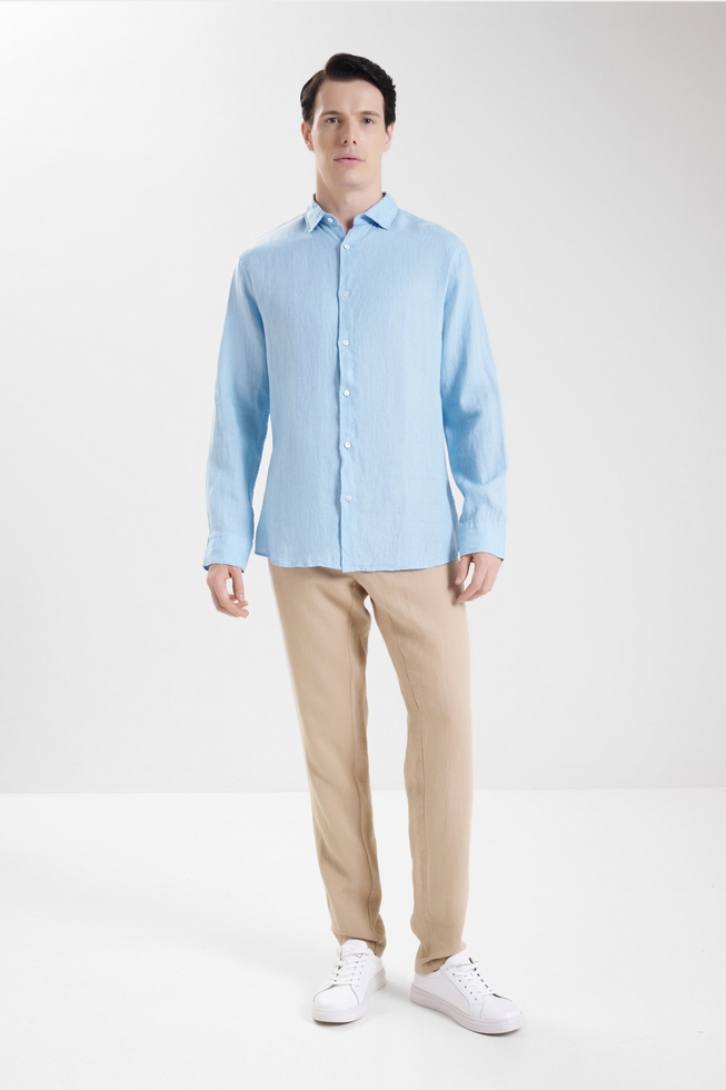 Мужская льняная рубашка с длинным рукавом 3