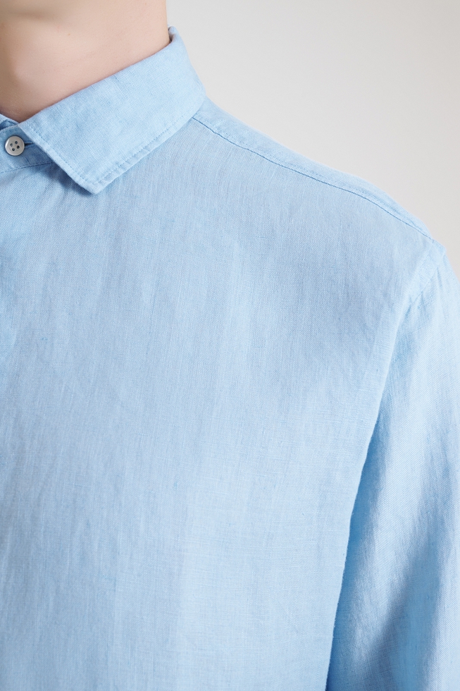 Мужская льняная рубашка с длинным рукавом 4