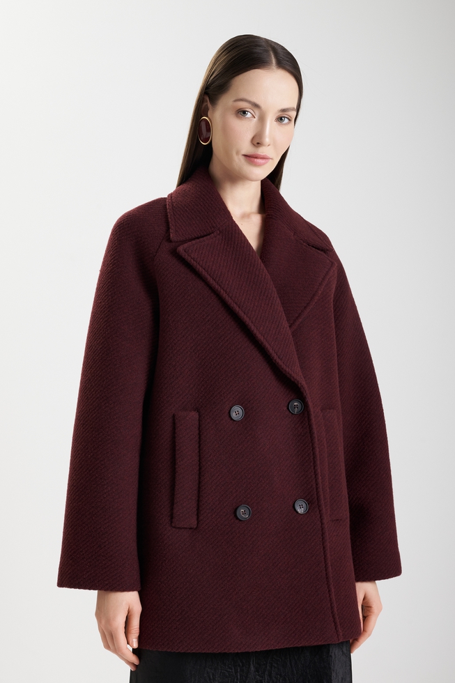 Женское двубортное пальто с шерстью  1