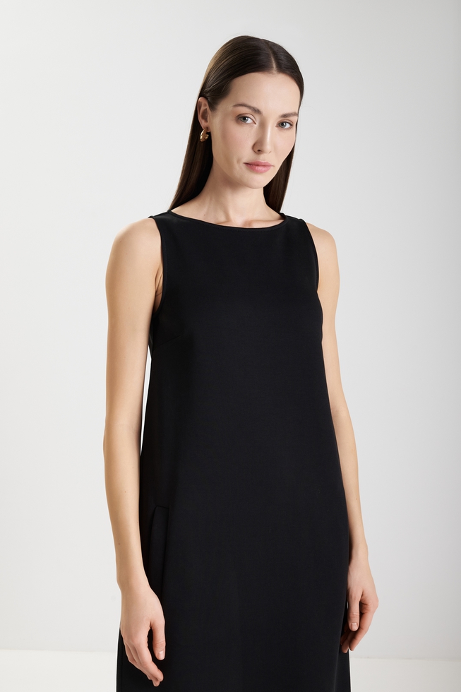  Длинное черное платье с карманами   3