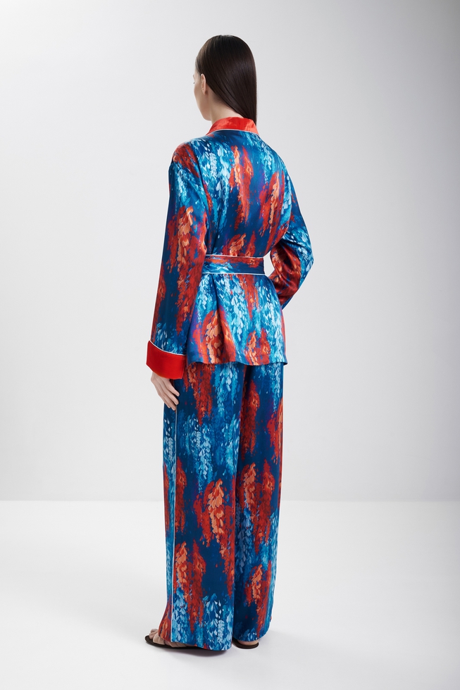  Женская шелковая пижама с брюками  2