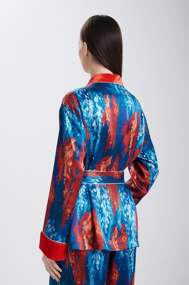  Женская шелковая пижама с брюками  4